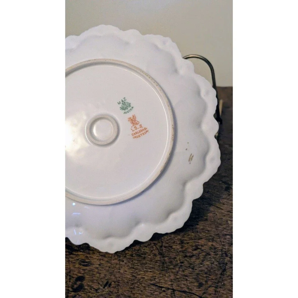 Antique M Z Austria L S S Carlsbad Scalloped Salad Plate Pink Rose Swags 8